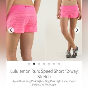 Lululemon Speed Shorts, 2.5” Pink Stripe